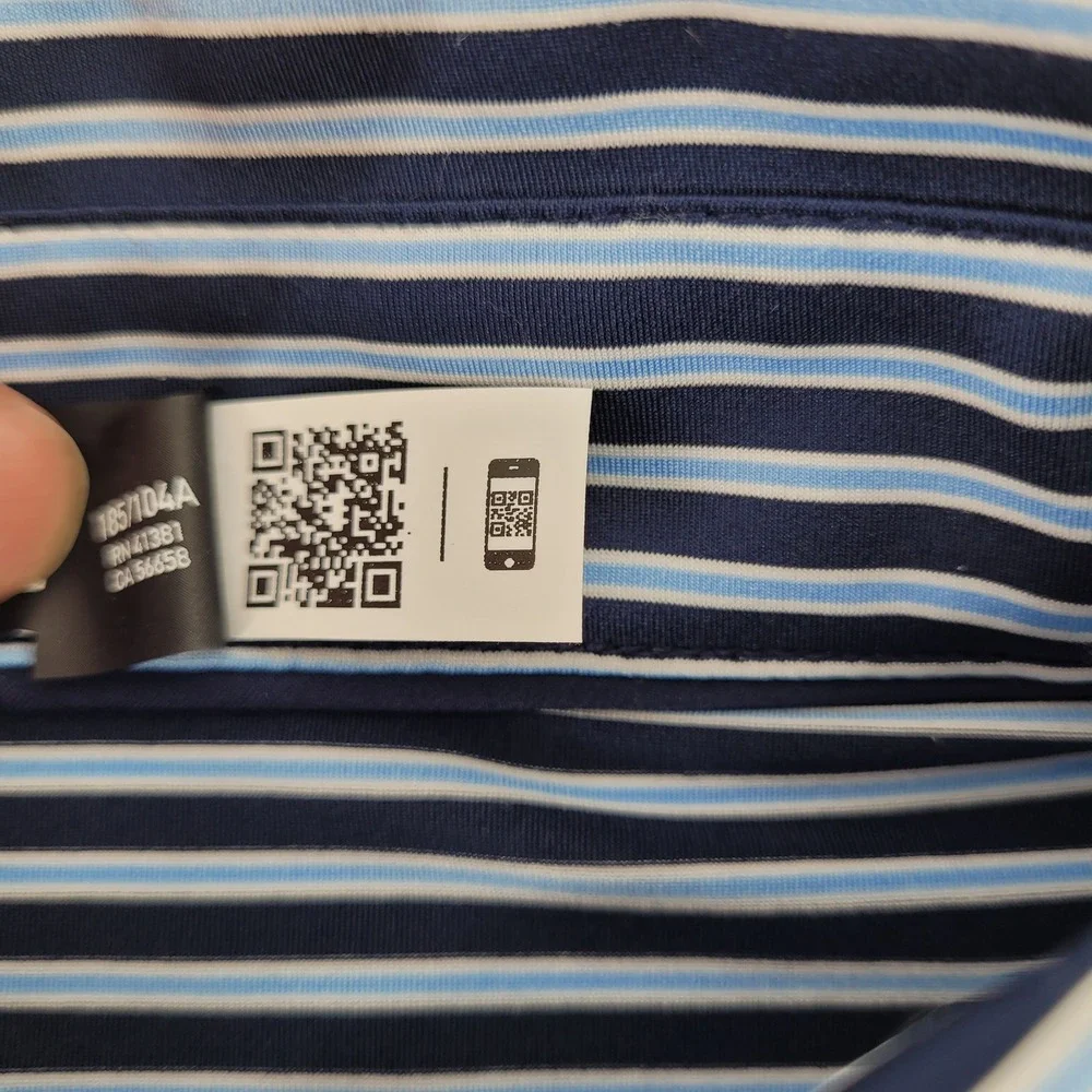 RLX‎ Ralph Lauren Polo Shirt Mens XL Stripe Navy Light Blue Golf Performance